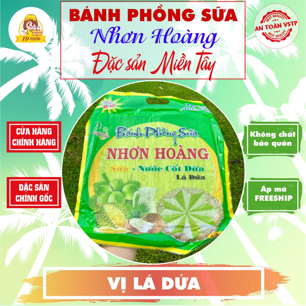 Bánh phồng sữa Nhơn Hoàng vị lá dứa